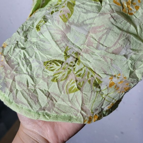 First Issue Womens Lime Green Floral Sheer Button-Down Blouse Large Mature Light - Picture 6 of 11